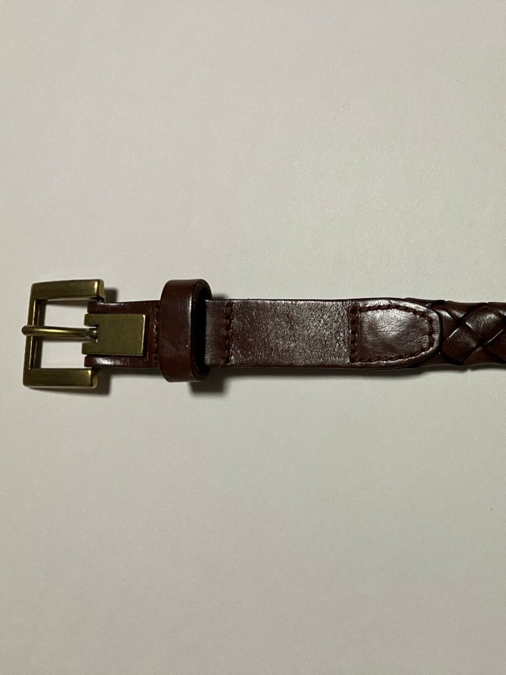 Lauren Ralph Lauren Brown Braided Leather Skinny Belt Brass Buckle Size Medium - Picture 2 of 7